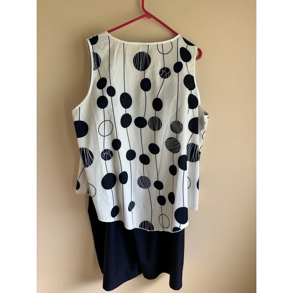 Emery Rose Womens 4XL Navy White Polka Dot Layered Top and Pants Set